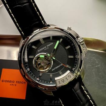 GiorgioFedon1919手錶, 男錶 46mm 銀圓形精鋼錶殼 黑色簡約, 鏤空, 中三針顯示, 運動錶面款 GF00081