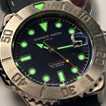 GiorgioFedon1919手錶, 男錶 42mm 銀圓形精鋼錶殼 寶藍色幾何立體圖形中三針顯示, 運動水鬼錶面款 GF00058