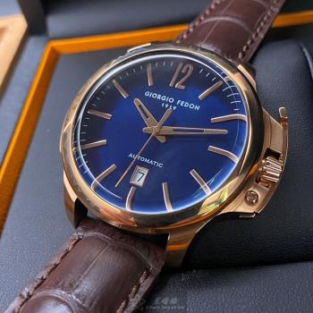 GiorgioFedon1919手錶, 男錶 46mm 玫瑰金圓形精鋼錶殼 寶藍色簡約, 鏤空, 運動錶面款 GF00035