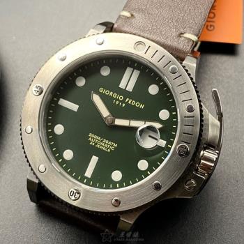 GiorgioFedon1919 喬治飛登男錶 46mm 銀圓形精鋼錶殼 墨綠色簡約, 潛水錶, 運動, 水鬼錶面款 GF00034
