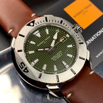 GiorgioFedon1919 喬治飛登男錶 46mm 銀圓形精鋼錶殼 墨綠色潛水錶, 運動, 幾何線條錶面款 GF00032