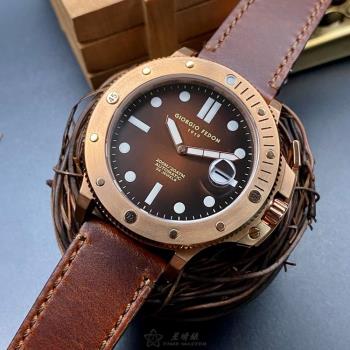GiorgioFedon1919 喬治飛登男錶 44mm 玫瑰金圓形精鋼錶殼 古銅色潛水錶, 運動錶面款 GF00026