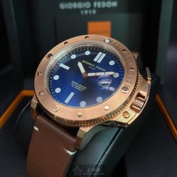 GiorgioFedon1919 喬治飛登男錶 46mm 玫瑰金圓形精鋼錶殼 寶藍色簡約, 潛水錶, 運動錶面款 GF00007