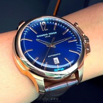 GiorgioFedon1919手錶, 男錶 46mm 玫瑰金圓形精鋼錶殼 寶藍色簡約, 鏤空錶面款 GF00002