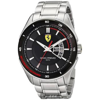 FERRARI手錶, 男錶 46mm 黑圓形精鋼錶殼 黑色中三針顯示, 運動錶面款 FE00071