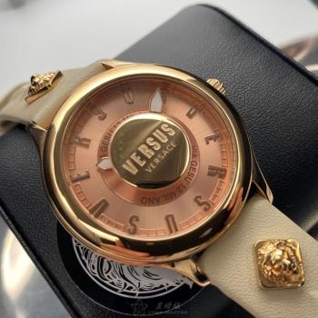 VERSUS VERSACE 凡賽斯女錶 40mm 玫瑰金圓形精鋼錶殼 粉金立體雕刻錶面款 VV00278