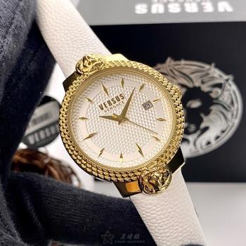 VERSUS VERSACE手錶, 女錶 38mm 金色圓形精鋼錶殼 白色中三針顯示, 幾何立體錶面款 VV00117