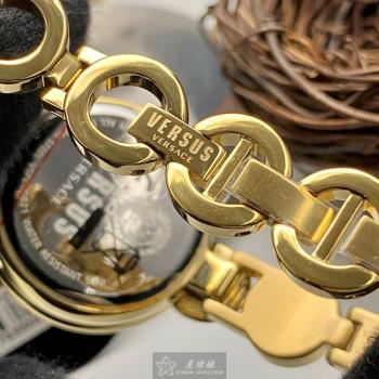 VERSUS VERSACE 凡賽斯女錶 34mm 金色圓形精鋼錶殼 紅色中二針顯示, 施華洛世奇鑽圈錶面款 VV00090
