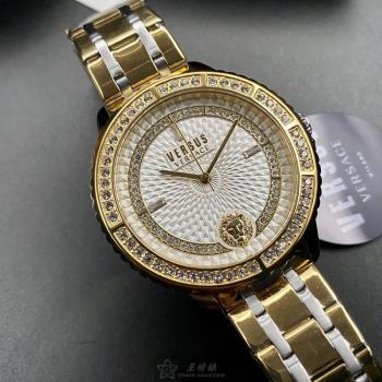 VERSUS VERSACE手錶, 男女通用錶 40mm 金色圓形精鋼錶殼 白色, 幾何立體圖形中三針顯示, 鑽圈幾何立體錶面款 VV00082