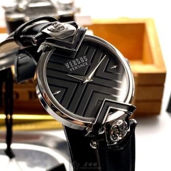 VERSUS VERSACE 凡賽斯女錶 34mm 銀圓形精鋼錶殼 黑色簡約, 中二針顯示, 幾何立體圖形錶面款 VV00073