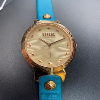 VERSUS VERSACE 凡賽斯女錶 36mm 玫瑰金圓形精鋼錶殼 米粉色簡約, 波浪幾何錶面款 VV00297