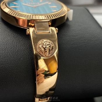 VERSUS VERSACE 凡賽斯女錶 34mm 玫瑰金圓形精鋼錶殼 水藍色簡約錶面款 VV00303