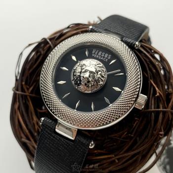VERSUS VERSACE手錶, 女錶 36mm 銀圓形精鋼錶殼 黑色中二針顯示, 獅頭Logo錶面款 VV00358