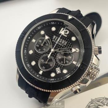 VERSUS VERSACE手錶, 男錶 48mm 黑圓形精鋼錶殼 黑色三眼, 中三針顯示, 運動錶面款 VV00353