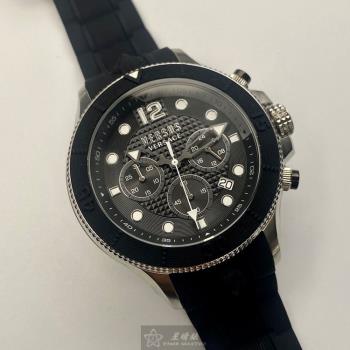 VERSUS VERSACE 凡賽斯男錶 48mm 黑圓形精鋼錶殼 黑色三眼, 中三針顯示, 運動錶面款 VV00353