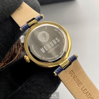 VERSUS VERSACE手錶, 女錶 34mm 金色圓形精鋼錶殼 寶藍色中三針顯示, 幾何圖形錶面款 VV00335