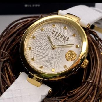 VERSUS VERSACE手錶, 女錶 36mm 金色圓形精鋼錶殼 白色中二針顯示, 幾何立體錶面款 VV00320