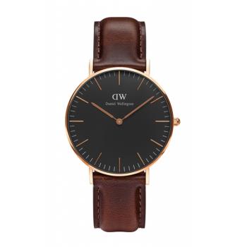 DW Daniel Wellington 經典布里斯托深棕色皮革腕錶-金框/36mm(DW00100137)