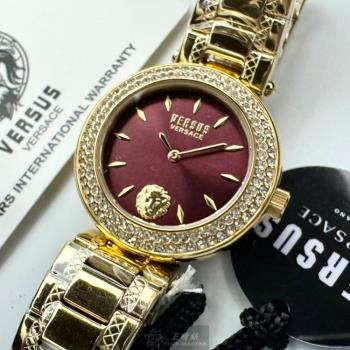 VERSUS VERSACE手錶, 女錶 36mm 金色圓形精鋼錶殼 桃紅簡約, 中二針顯示錶面款 VV00367