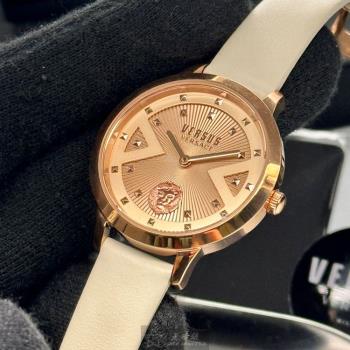 VERSUS VERSACE 凡賽斯女錶 34mm 玫瑰金圓形精鋼錶殼 玫瑰金色中二針顯示, V立體元素錶面款 VV00374