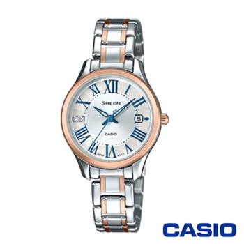 CASIO卡西歐 氣質羅馬數字施華洛世奇女腕錶-銀x28mm(SHE-4050SPG-7A)