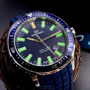 WAKMANN 威克曼男錶 44mm 寶藍圓形精鋼錶殼 寶藍色潛水錶, 中三針顯示, 水鬼錶面款 WA00030