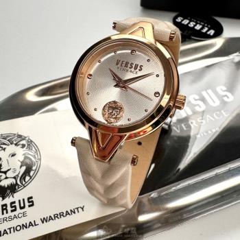 VERSUS VERSACE手錶, 女錶 30mm 玫瑰金圓形精鋼錶殼 白色幾何立體圖形簡約中三針顯示錶面款 VV00383