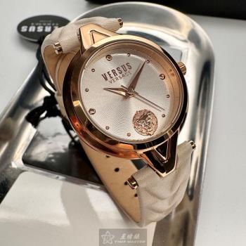 VERSUS VERSACE 凡賽斯女錶 30mm 玫瑰金圓形精鋼錶殼 白色幾何立體圖形簡約中三針顯示錶面款 VV00383