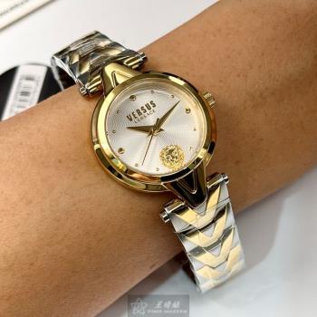 VERSUS VERSACE 凡賽斯女錶 30mm 金色圓形精鋼錶殼 白色中三針顯示錶面款 VV00377
