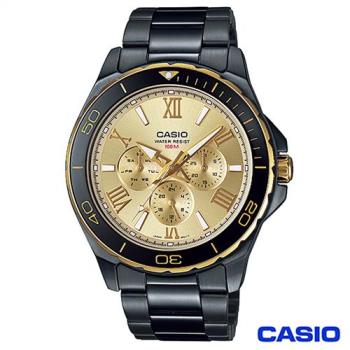 CASIO卡西歐 時尚三眼黑鋼型男腕錶 MTD-1075BK-9A