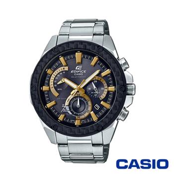 CASIO卡西歐 小格紋重金屬太陽能時計男腕錶-黃x48mm(EQS-910D-1B)