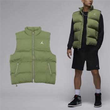 Nike 背心 Jordan Essentials 男款 綠 白 立領 拉鍊口袋 保暖 喬丹 外套 FB7308-340