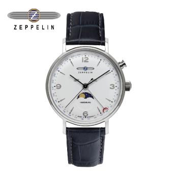 齊柏林飛船錶 Zeppelin 80761 多功能白盤月相石英錶 41mm 男/女錶