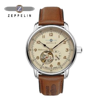 齊柏林飛船錶 Zeppelin 96665 洛杉磯香檳米盤透視機芯小三針機械錶 40mm男/女錶 自動上鍊