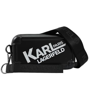 KARL LAGERFELD 卡爾 品牌印花硬殼拉鍊斜背/收納包.黑
