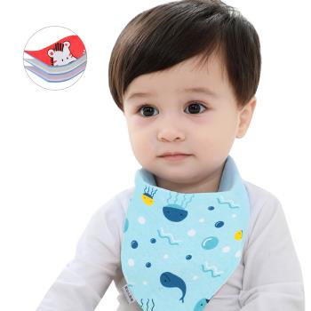 Colorland-5條入 嬰兒口水巾 三角巾 寶寶純棉雙層按扣防水圍嘴 圍兜