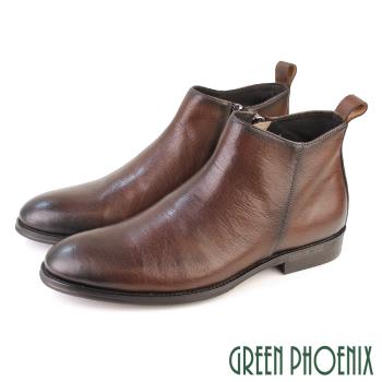 GREEN PHOENIX 男 短靴 紳士靴 皮鞋 商務 全真皮 牛皮 側拉鍊T29-18919