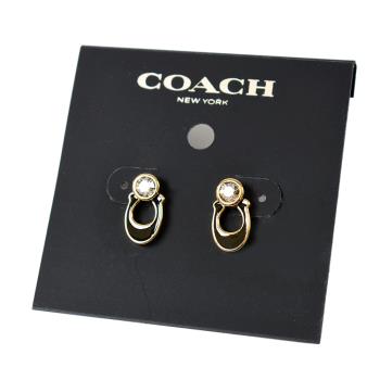 COACH 專櫃款 C字刻面水晶琺瑯針式耳環-黑色