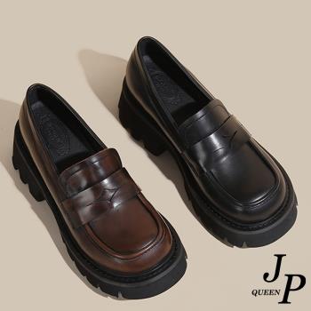 JP Queen New York 復古擦色學院風小尺碼內增高粗跟樂福鞋小皮鞋(2色可選)