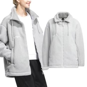 Adidas Lounge BOA 女 灰色 休閒 抓絨 寬鬆 口袋 冬季 外套 IP7057