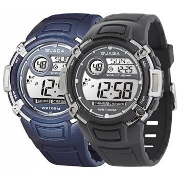 JAGA 捷卡 多功能世界時間鬧鈴報時碼錶防水運動電子錶 M862