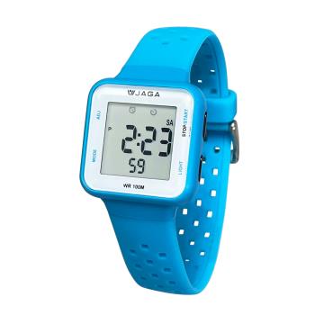 JAGA 捷卡 多功能運動電子錶 鬧鈴報時碼錶冷光防水兒童錶男錶女錶 M1215-EE 天青藍