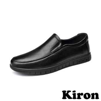 【KIRON】壓紋休閒皮鞋/百搭經典壓紋商務套腳休閒皮鞋 樂福鞋 男鞋 黑