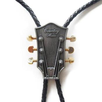 【米蘭精品】Bolo tie波洛領帶-音樂主題吉他頭鍍金旋鈕美式領帶男配件74gx46