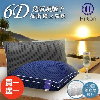 【Hilton 希爾頓】6D超涼感透氣銀離子抑菌獨立筒枕/買一送一/二色任選(透氣枕/超涼/酷涼/枕頭)(B0109)