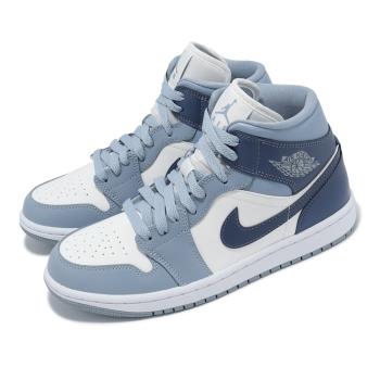 Nike 休閒鞋 Wmns Air Jordan 1 Mid 女鞋 藍 白 AJ1 中筒 一代 BQ6472-140