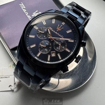 MASERATI手錶, 男錶 42mm 寶藍圓形精鋼錶殼 寶藍色三眼, 中三針顯示, 運動錶面款 R8873626003