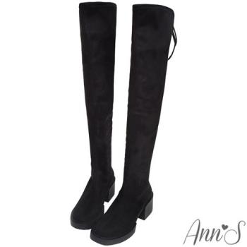Ann’S 超窄版~防水絨布超激瘦厚底過膝長靴6cm-黑