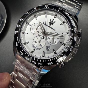 MASERATI手錶, 男錶 46mm 黑圓形精鋼錶殼 白色中三針顯示, 運動錶面款 R8873612049