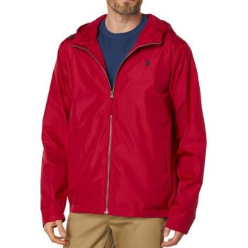 US Polo 2024男時尚襯裡紅色連帽拉鍊款夾克